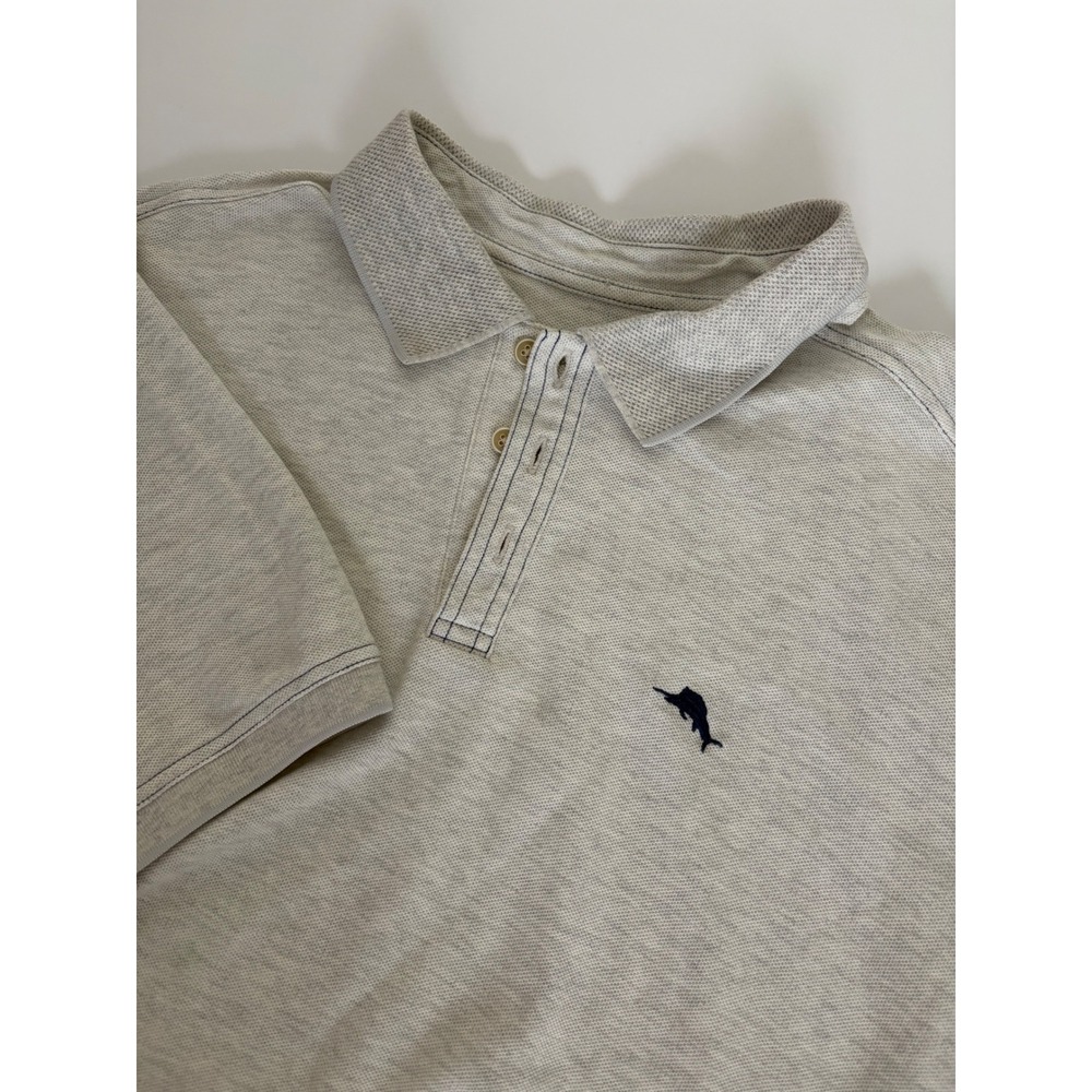 Tommy Bahama Supima Cotton Polo Shirt Mens XL Gray Heather Marlin Logo Short Slv